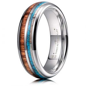 THREE KEYS JEWELRY 6mm 8mm Tungsten Wedding Ring Koa Wood Antler Turquoise Arrows Inlay Vikings Hunting Band